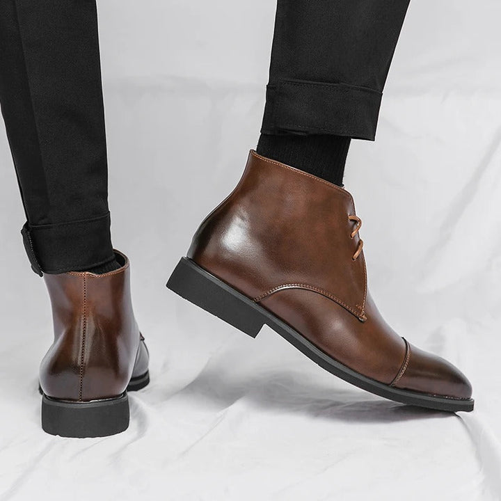 Men's Leather Cap-Toe Dress Boots | Classic Lace-Up Formal Ankle Boots