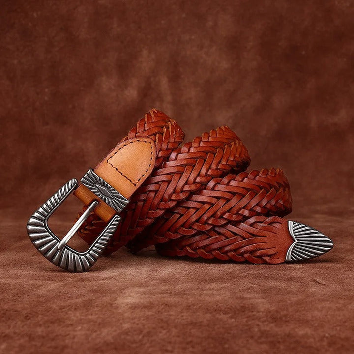 Men's Braided Full-Grain Leather Belt | Western Style