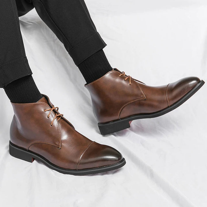Men's Leather Cap-Toe Dress Boots | Classic Lace-Up Formal Ankle Boots