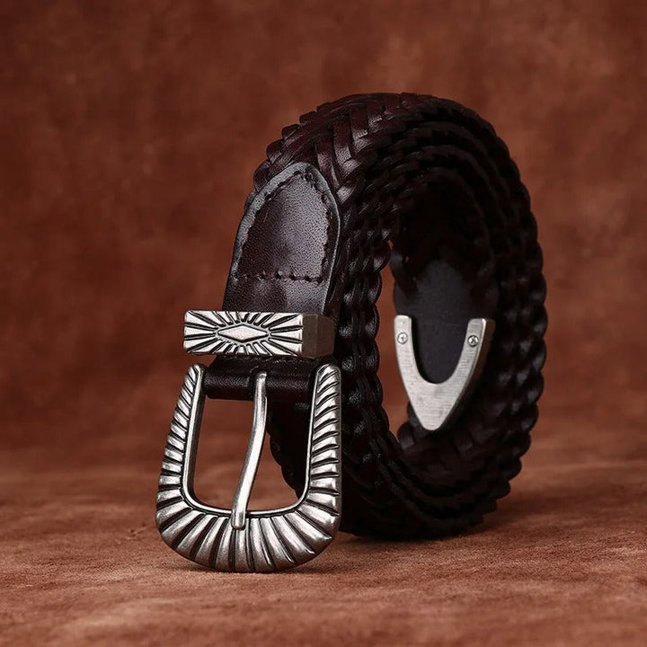 Men's Braided Full-Grain Leather Belt | Western Style