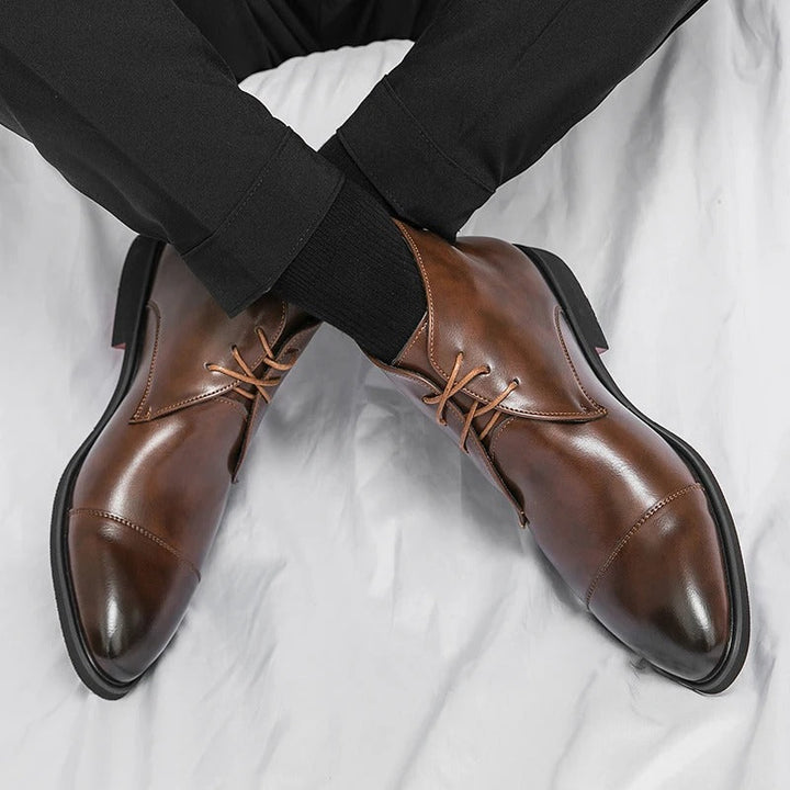 Men's Leather Cap-Toe Dress Boots | Classic Lace-Up Formal Ankle Boots
