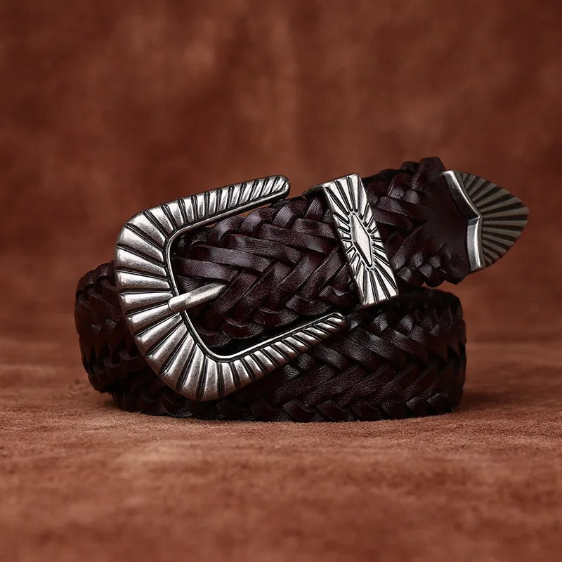 Men's Braided Full-Grain Leather Belt | Western Style