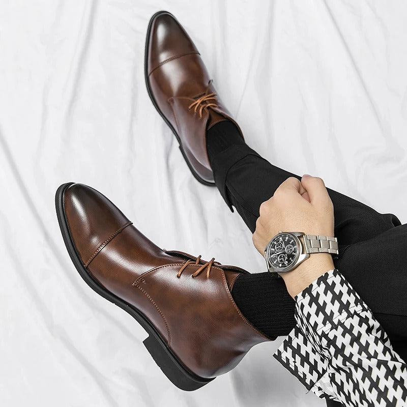 Men's Leather Cap-Toe Dress Boots | Classic Lace-Up Formal Ankle Boots