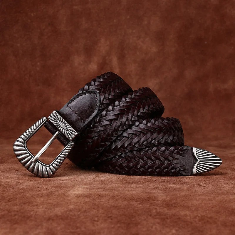 Men's Braided Full-Grain Leather Belt | Western Style