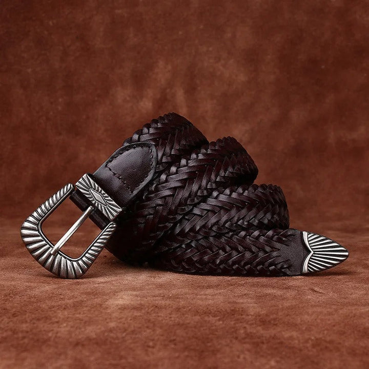 Men's Braided Full-Grain Leather Belt | Western Style