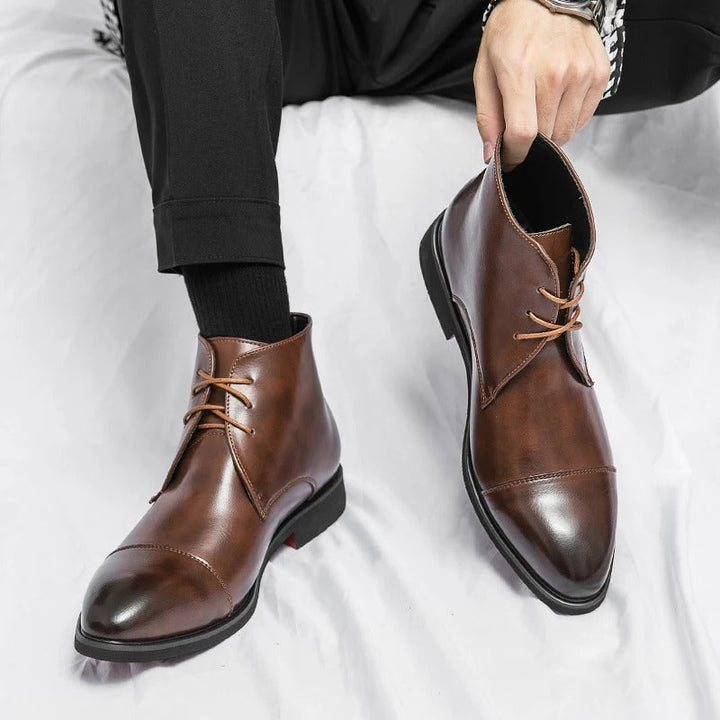 Men's Leather Cap-Toe Dress Boots | Classic Lace-Up Formal Ankle Boots