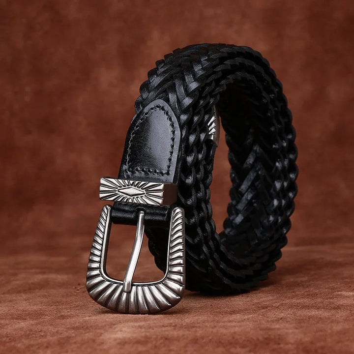 Men's Braided Full-Grain Leather Belt | Western Style