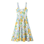 Blended Linen Printing Midi Skirt Dress |Plants & Flowers Pattern-HighTouch