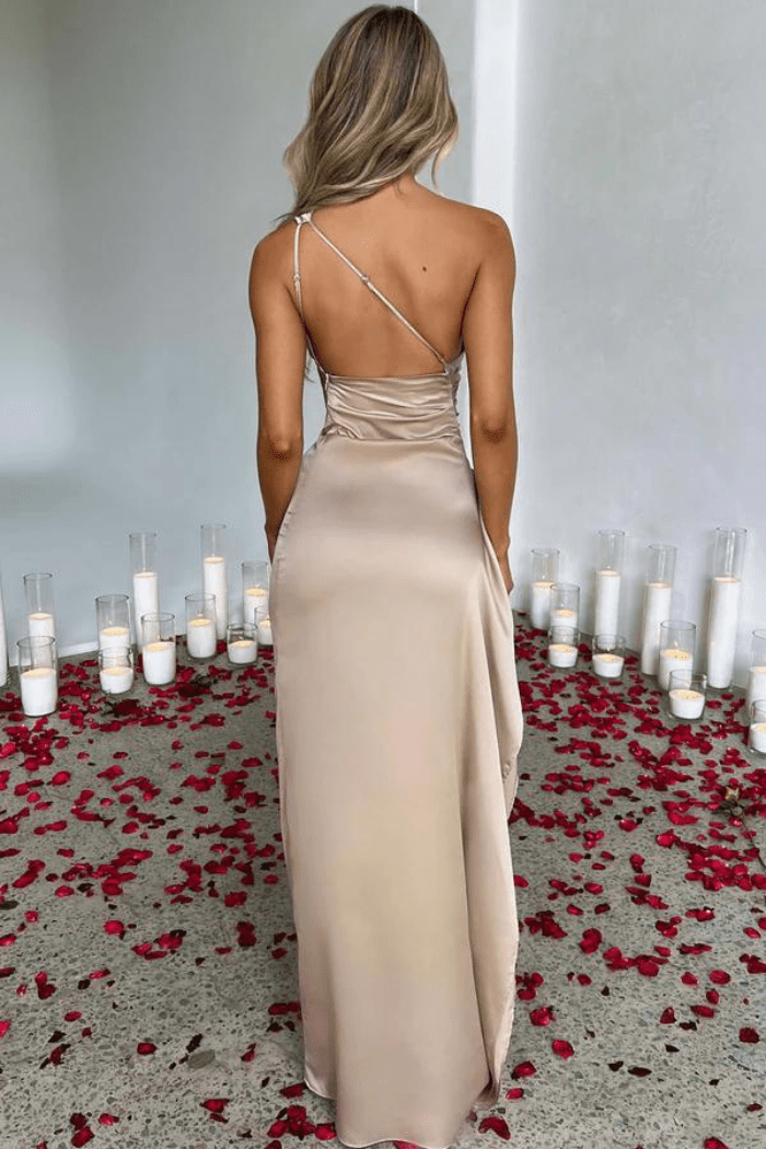 Cosina | One Shoulder Satin Maxi Wedding Guest Dress