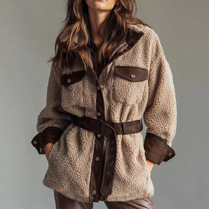 Winter Teddy Jacket Women Belted Fleece Coat Stand Collar