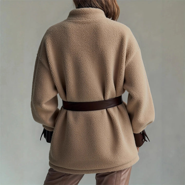Winter Teddy Jacket Women Belted Fleece Coat Stand Collar