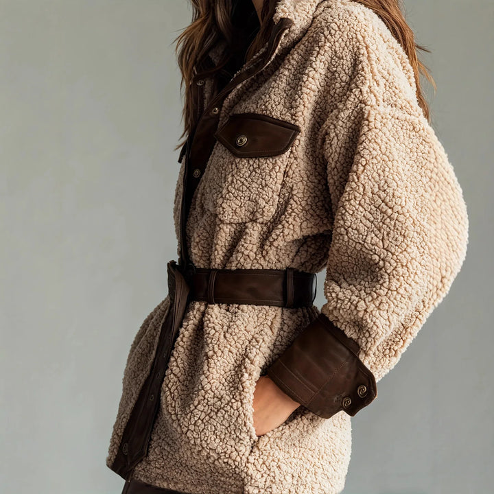 Winter Teddy Jacket Women Belted Fleece Coat Stand Collar