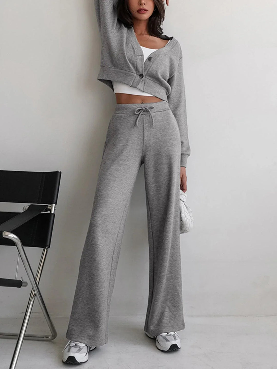 Winter Wide Leg Lounge Pants Women Baggy Knit Drawstring Trousers