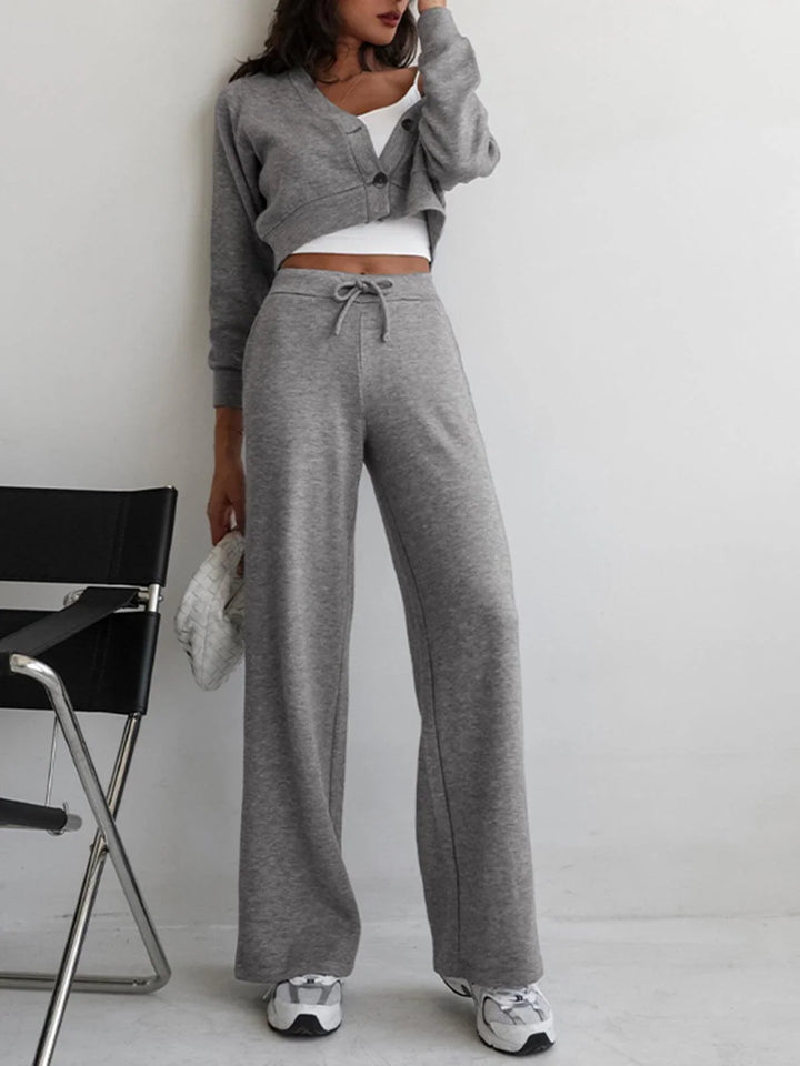 Winter Wide Leg Lounge Pants Women Baggy Knit Drawstring Trousers