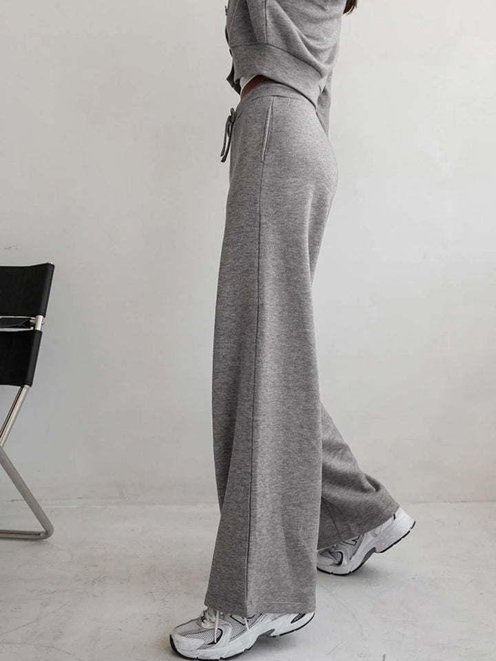 Winter Wide Leg Lounge Pants Women Baggy Knit Drawstring Trousers