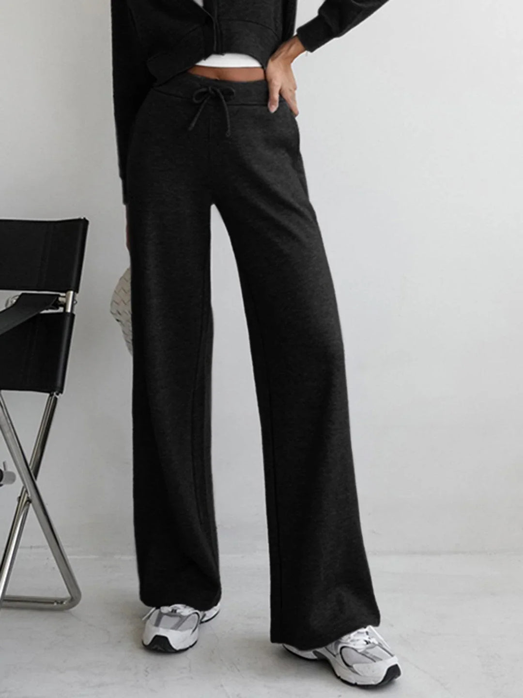 Winter Wide Leg Lounge Pants Women Baggy Knit Drawstring Trousers