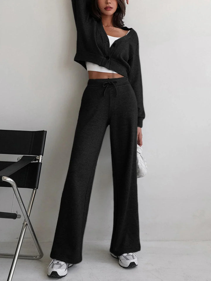 Winter Wide Leg Lounge Pants Women Baggy Knit Drawstring Trousers
