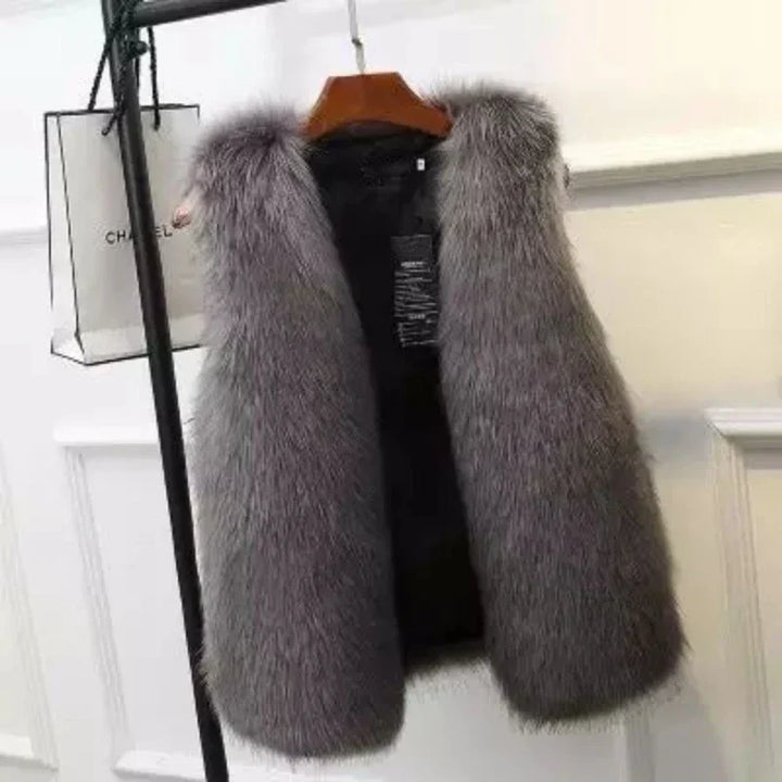 Winter Faux Fur Gilet Vest Women Sleeveless Open Front Waistcoat