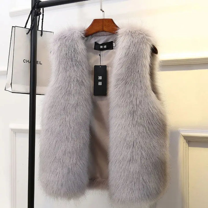 Winter Faux Fur Gilet Vest Women Sleeveless Open Front Waistcoat