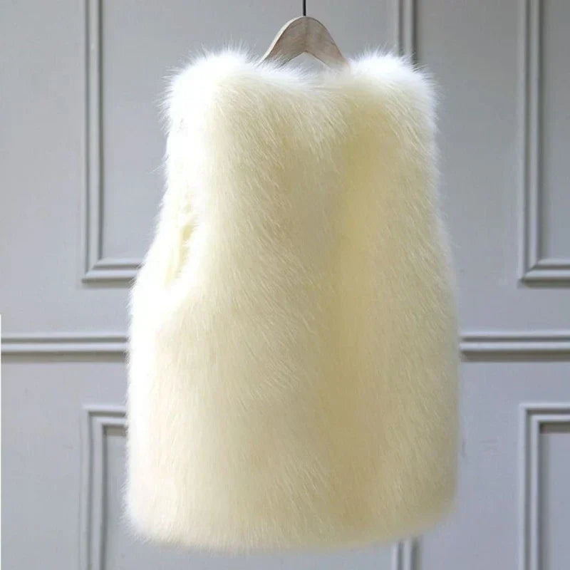 Winter Faux Fur Gilet Vest Women Sleeveless Open Front Waistcoat