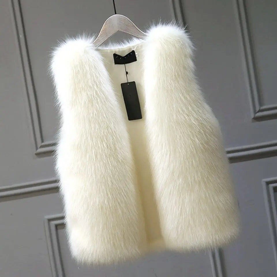 Winter Faux Fur Gilet Vest Women Sleeveless Open Front Waistcoat