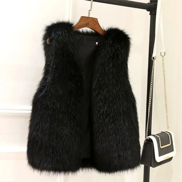 Winter Faux Fur Gilet Vest Women Sleeveless Open Front Waistcoat