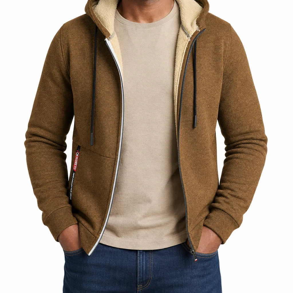 Men's Full Zip Fleece Hoodie Warm Windbreaker Jacket