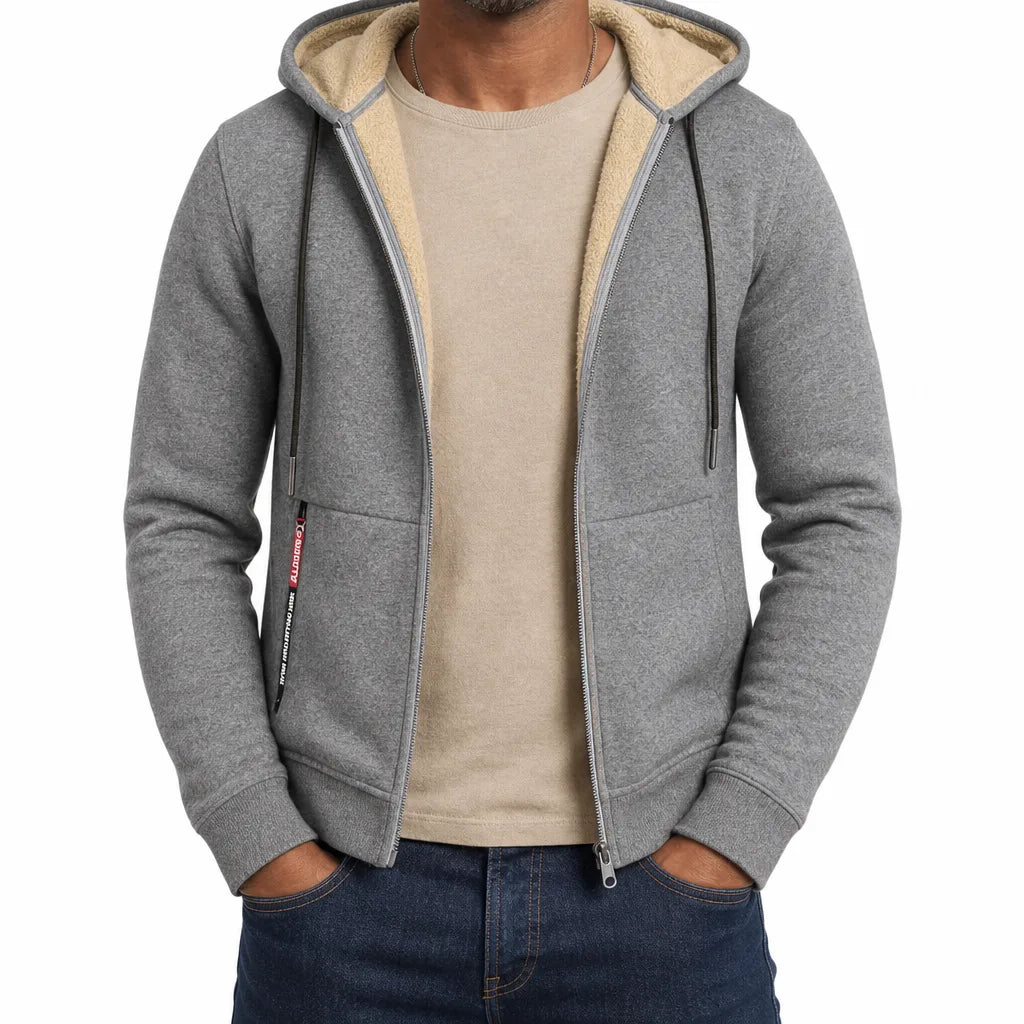 Men's Full Zip Fleece Hoodie Warm Windbreaker Jacket