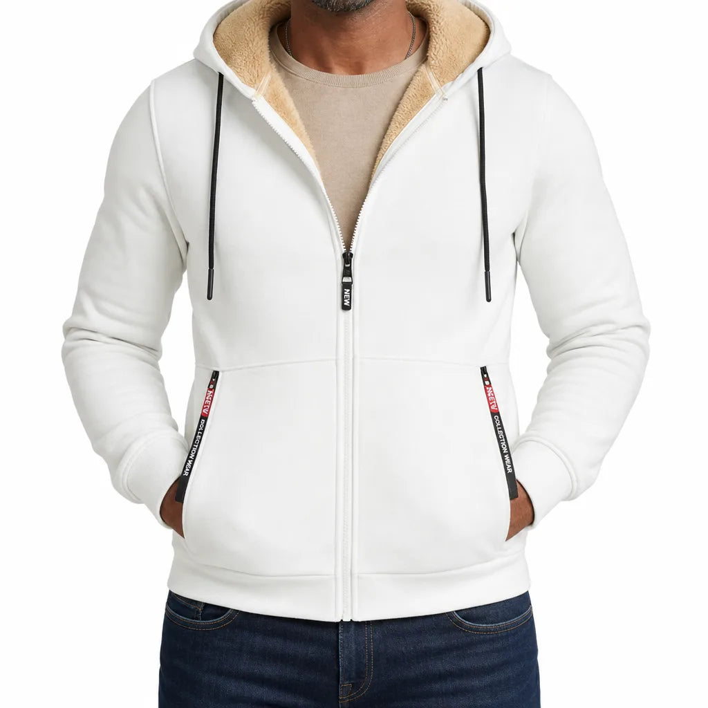 Men's Full Zip Fleece Hoodie Warm Windbreaker Jacket