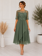 Women's Lace Midi Dress | A-Line Cocktail Dress for Special Occasions