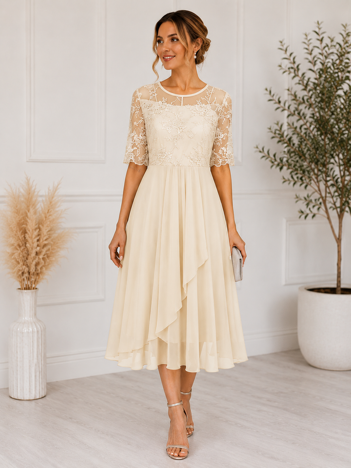 Women's Lace Midi Dress | A-Line Cocktail Dress for Special Occasions