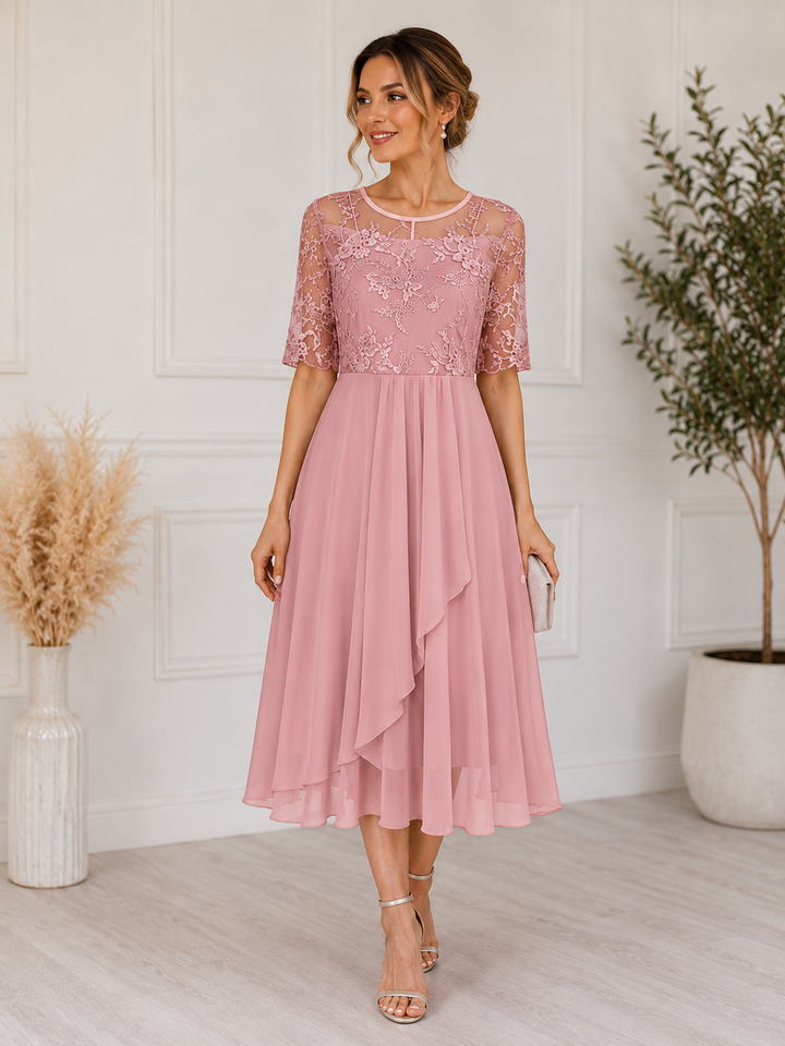 Women's Lace Midi Dress | A-Line Cocktail Dress for Special Occasions