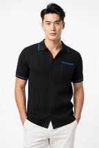 Drew Cable Knit Camp Shirt With Openwork Texture Relaxed Camp Collar Chest
