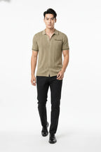 Drew Cable Knit Camp Shirt With Openwork Texture Relaxed Camp Collar Chest