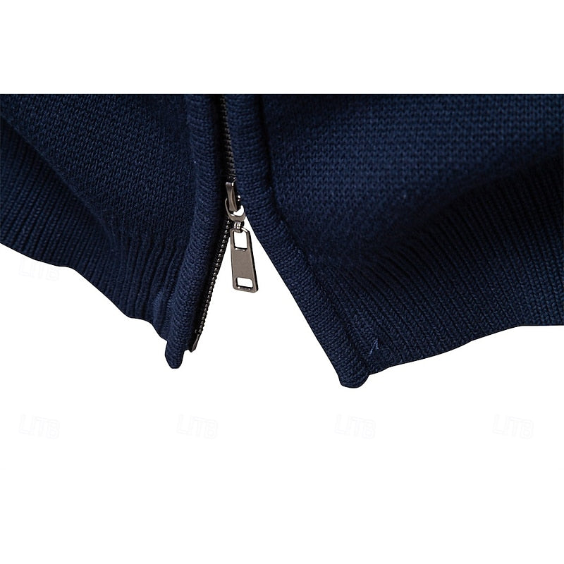 Men's Fair Isle Full-Zip Christmas Cardigan with Stand Collar