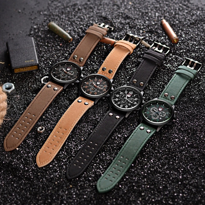 Men's Military Style Cowhide Leather Watch – Fieldline
