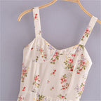 Women's French Style Vintage Small Floral Printed High Waist Slim Fit Slimming Suspenders Dress-HighTouch