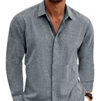 Long Sleeve T-shirt Undershirt Solid Color Long Sleeve Cotton Linen Shirt Men-HighTouch