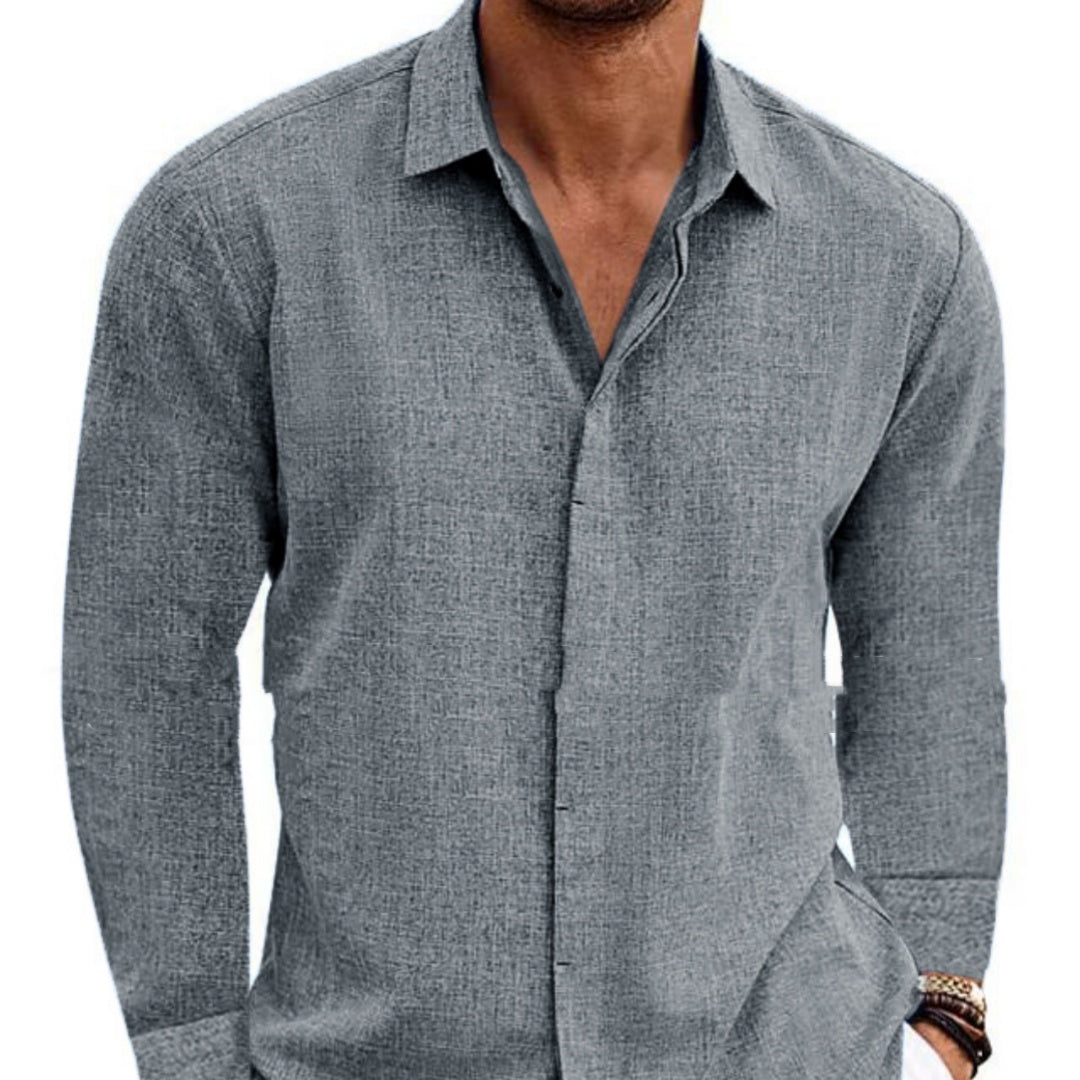 Long Sleeve T-shirt Undershirt Solid Color Long Sleeve Cotton Linen Shirt Men-HighTouch