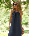 Women's Hanging Neck Dress – Soft Cotton-Polyester Casual Mini Dress-HighTouch