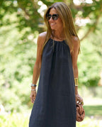 Women's Hanging Neck Dress – Soft Cotton-Polyester Casual Mini Dress-HighTouch