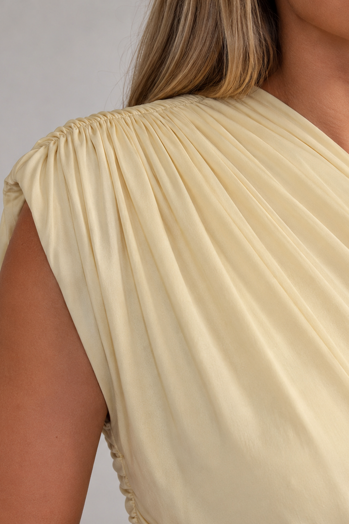 Maternity Maxi Dress – One Shoulder Soft Asymmetric Neckline Ruched Pregnancy Dress
