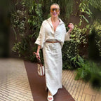 Casual Polo Collar Loose Top Maxi Skirt Suit-HighTouch