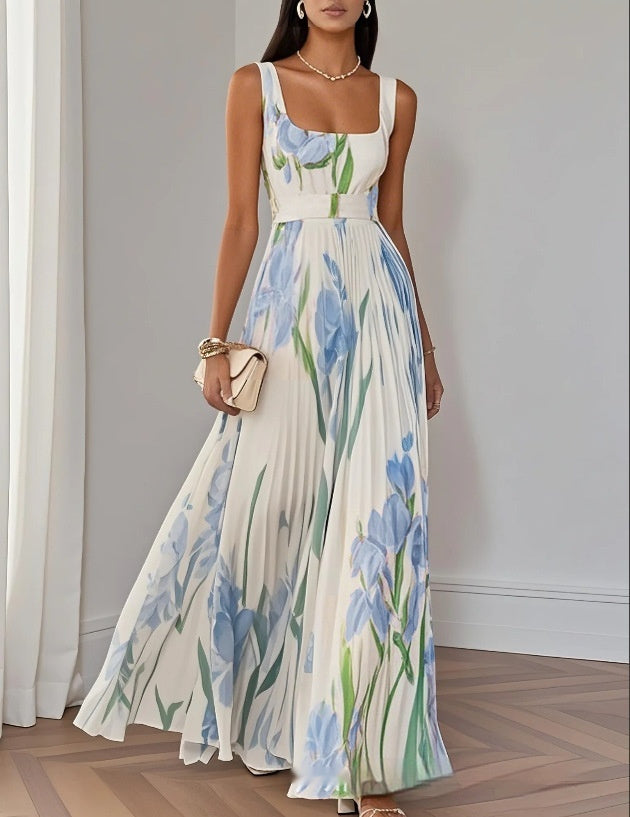 European And American Pleated Printing Dress-HighTouch