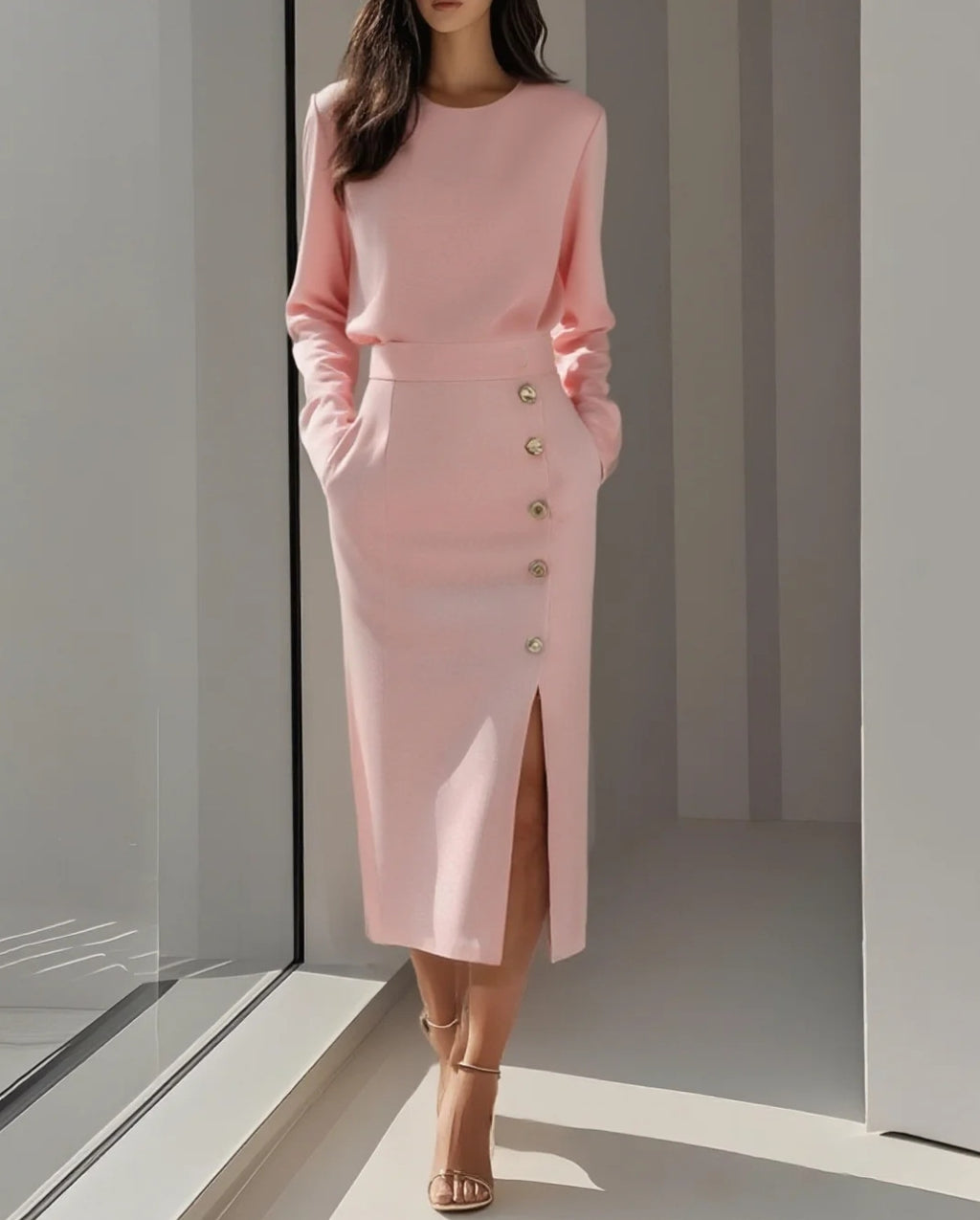 Women’s Dress | Sleeveless Side Button Midi-HighTouch