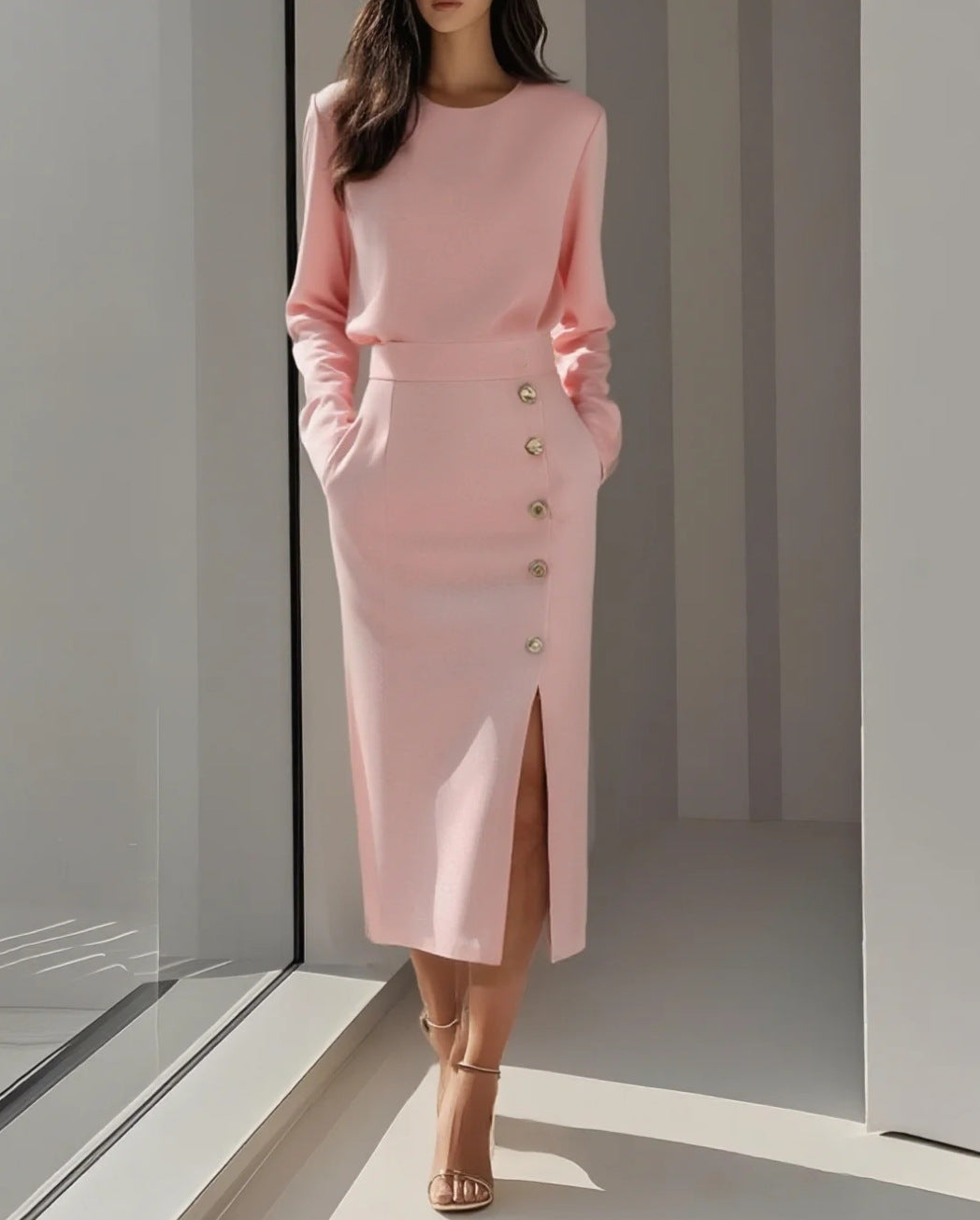 Women’s Dress | Sleeveless Side Button Midi-HighTouch
