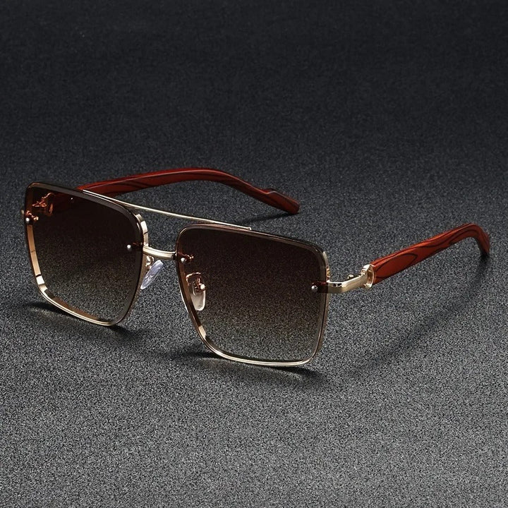 Men's Square Sunglasses – Gold Frame & Wood Accent