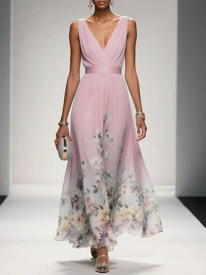 Hightouch | Drop Waist Floral Maxi Wedding Guest Dress