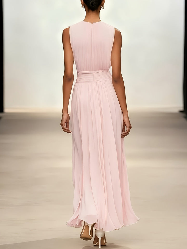 Hightouch | Pleated Maxi Wedding Guest Dress With Ruched Waist