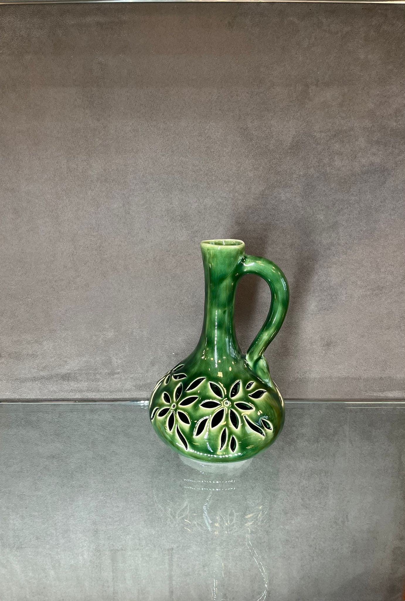 Glazed Green Handle Vase - HighTouch 